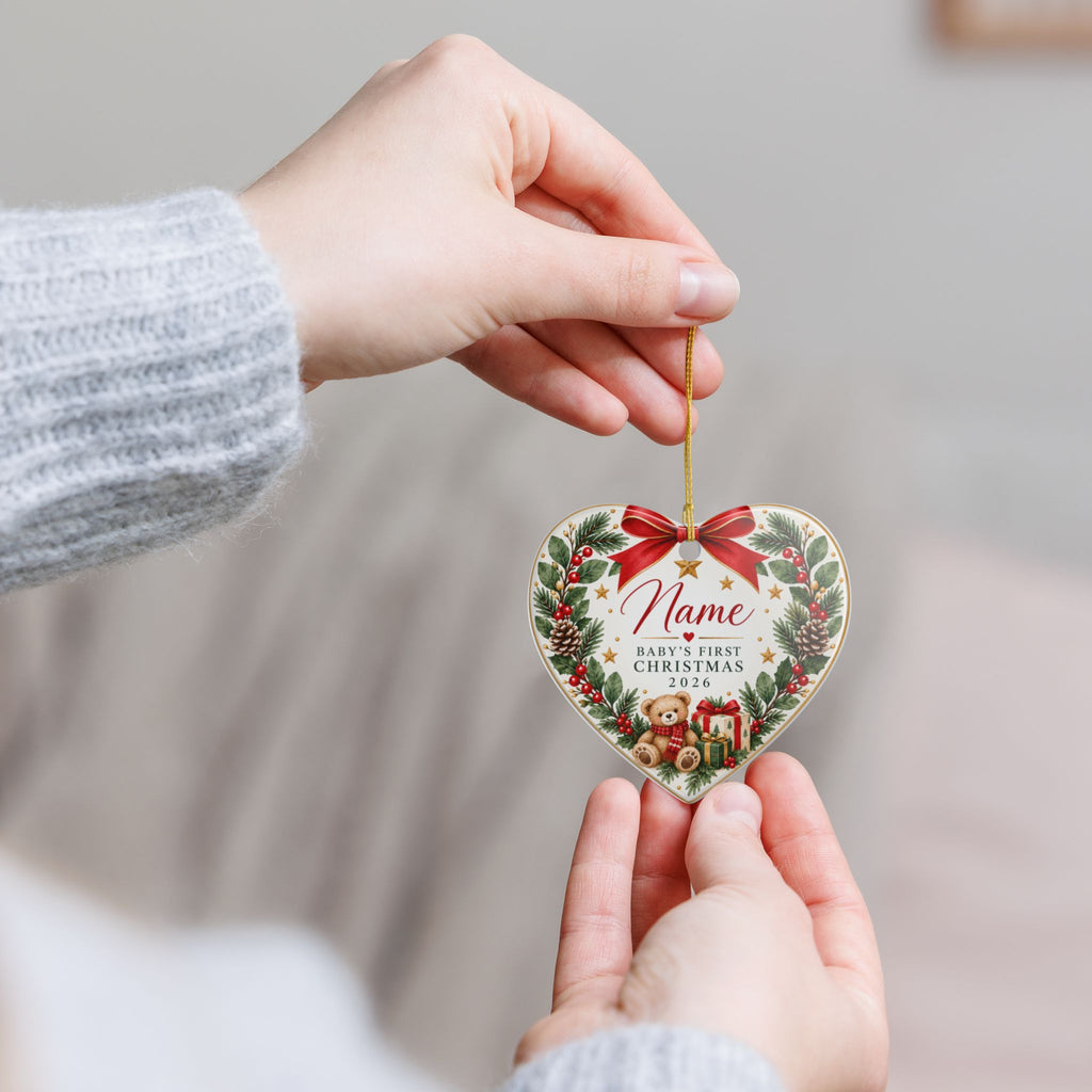 Baby's First Christmas 2026 Heart Ornament | Ceramic Holiday Decoration