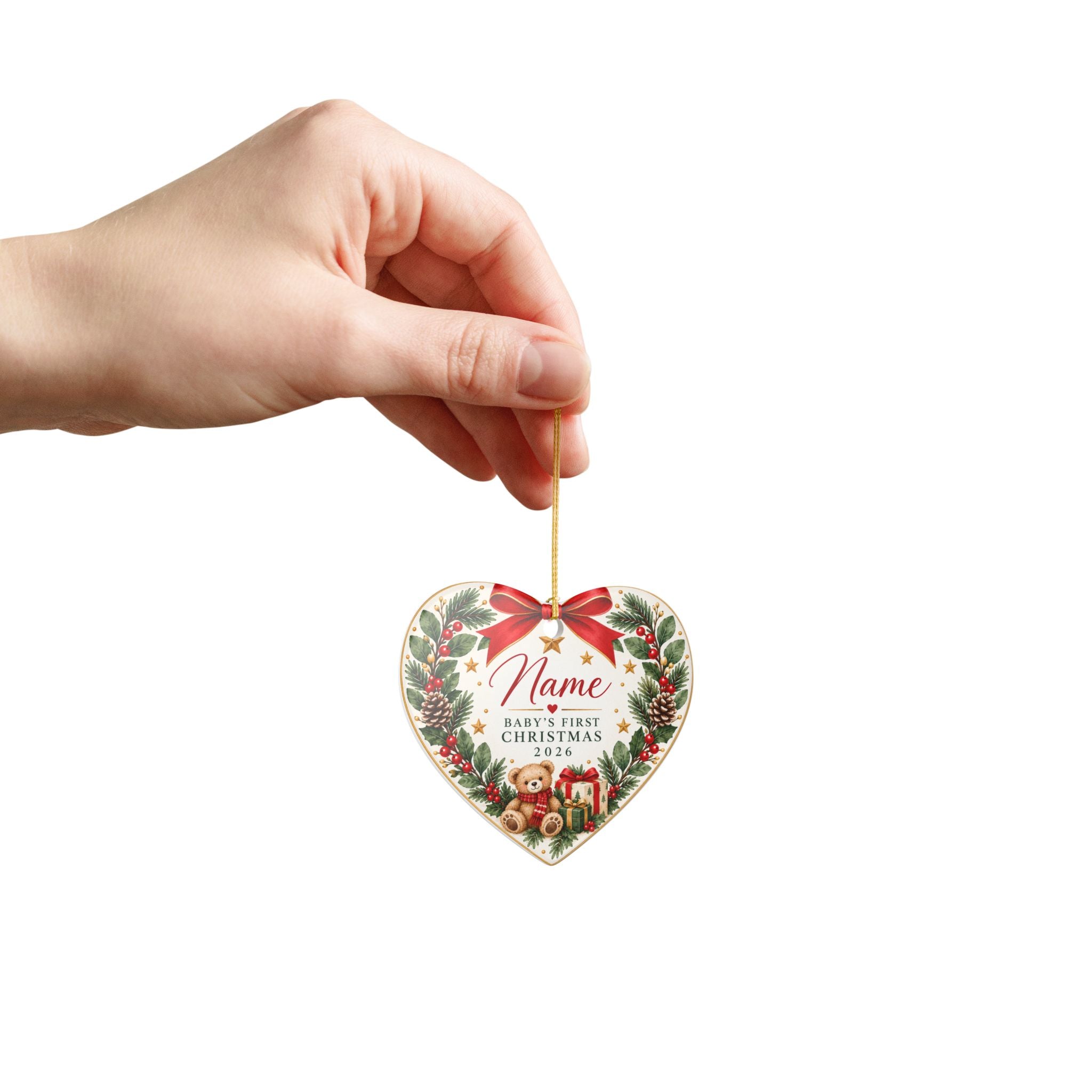 Baby's First Christmas 2026 Heart Ornament | Ceramic Holiday Decoration