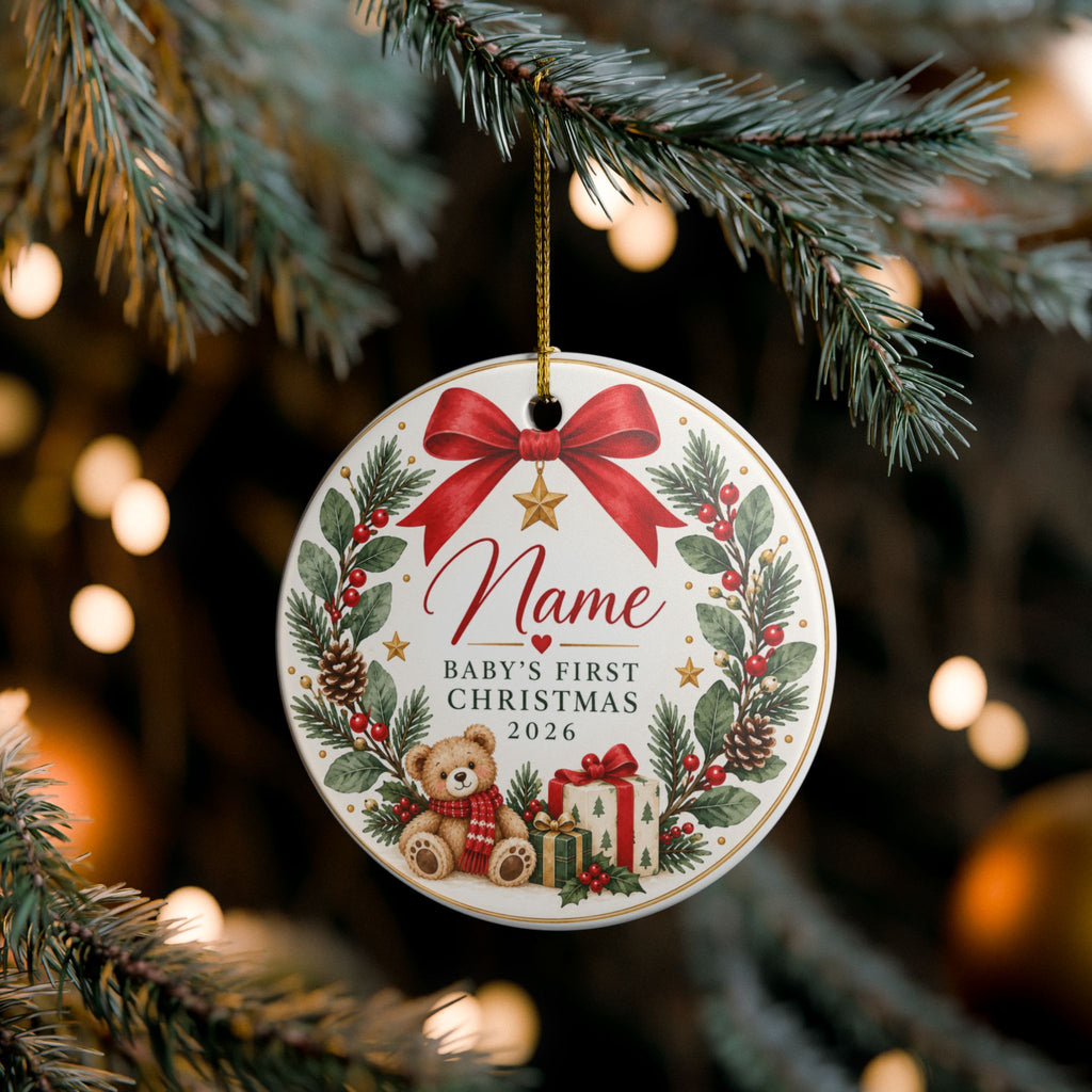 Baby's First Christmas 2026 Heart Ornament | Ceramic Holiday Decoration