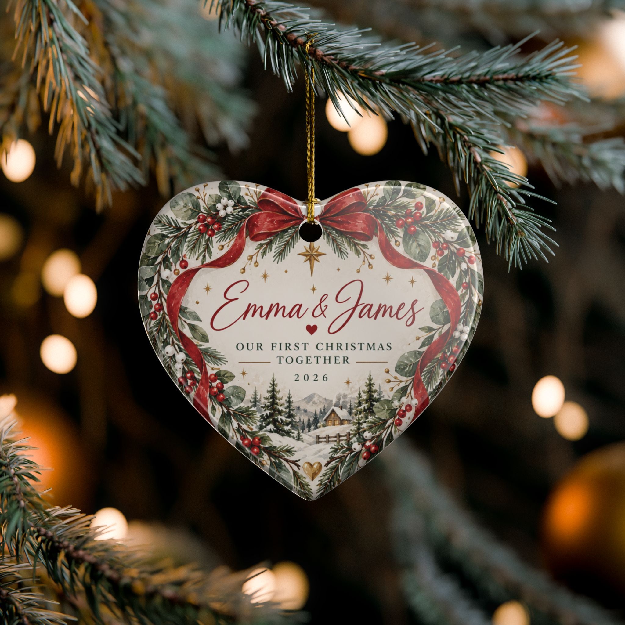 Our First Christmas Together heart ornament | Ceramic Christmas Ornament, Personalized Names