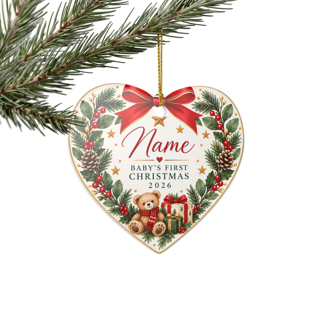 Baby's First Christmas 2026 Heart Ornament | Ceramic Holiday Decoration
