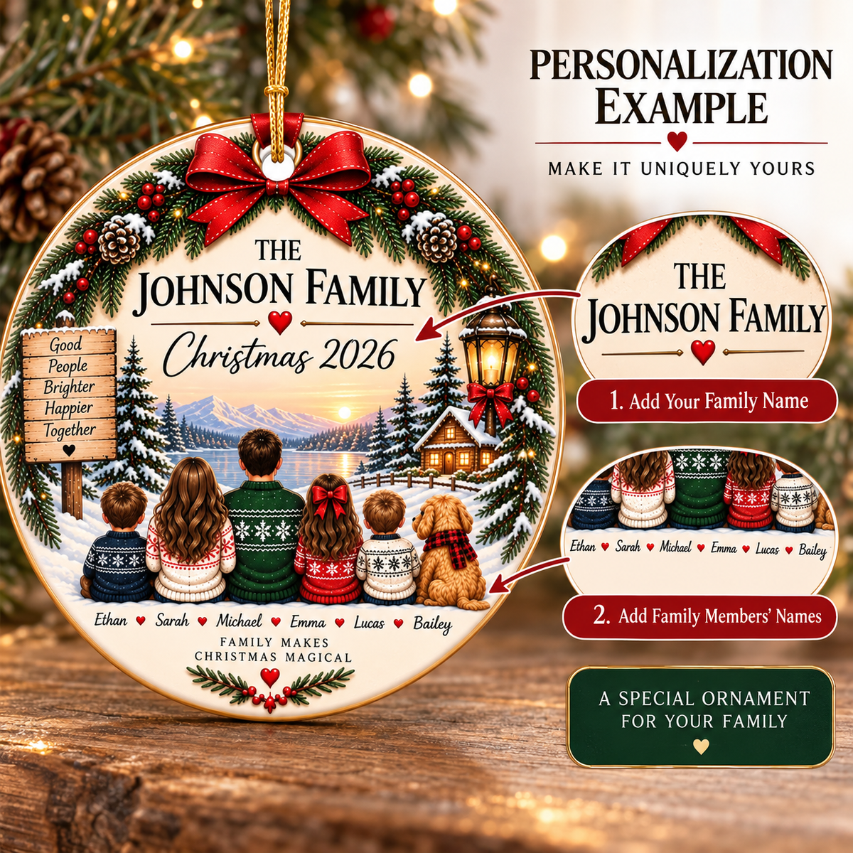 Personalized Family Christmas Ornament | Ceramic Holiday Decoration