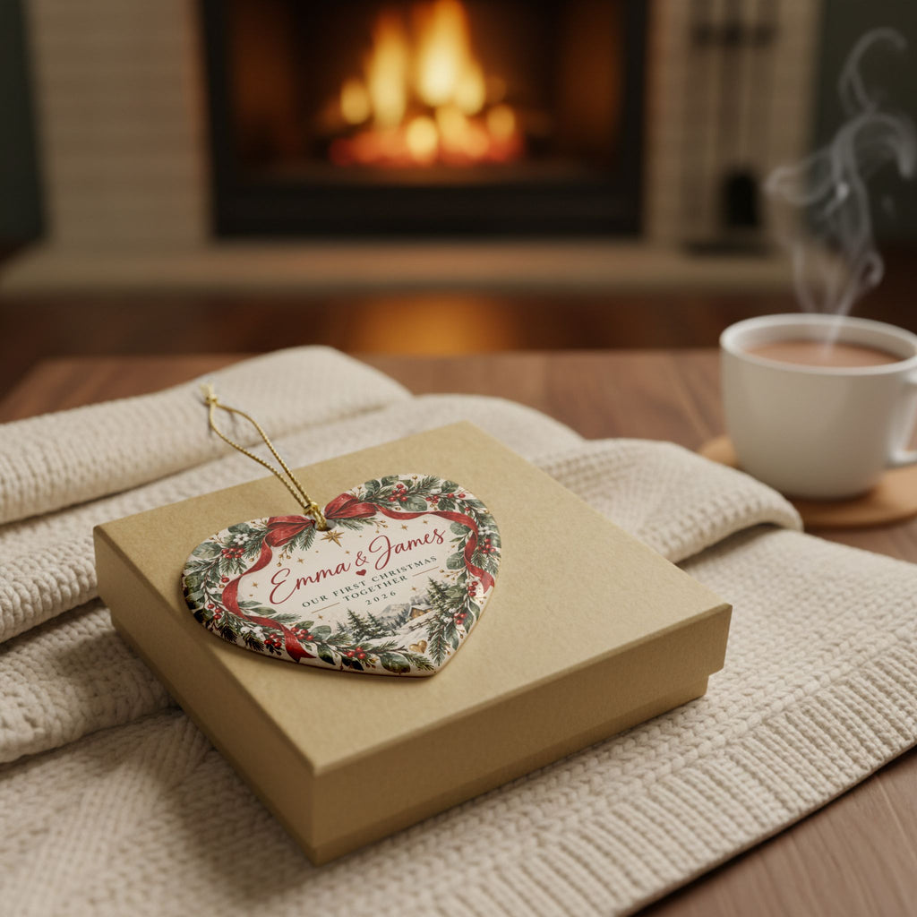 Our First Christmas Together heart ornament | Ceramic Christmas Ornament, Personalized Names